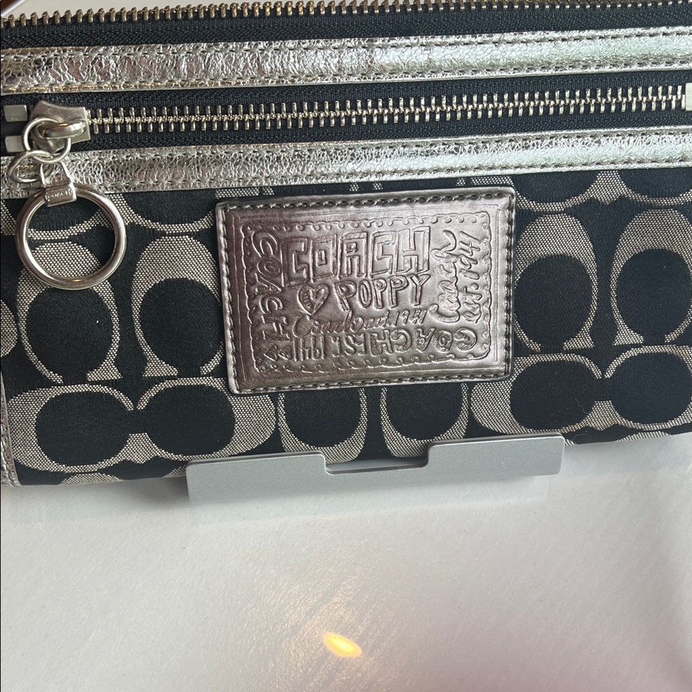 Coach Poppy Black and Silver Signature Wristlet - Picture 2 of 12